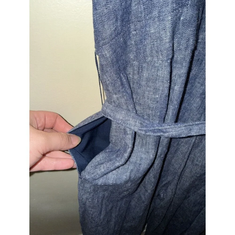 Banana Republic Petite Blue Linen-Blend Wide Leg Jumpsuit Size 8P